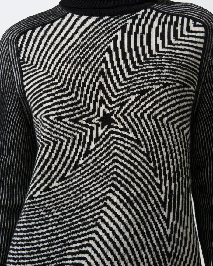 Perfect Moment Tops Star Merino Wool Turtleneck Sweater White and Black 8211 Women