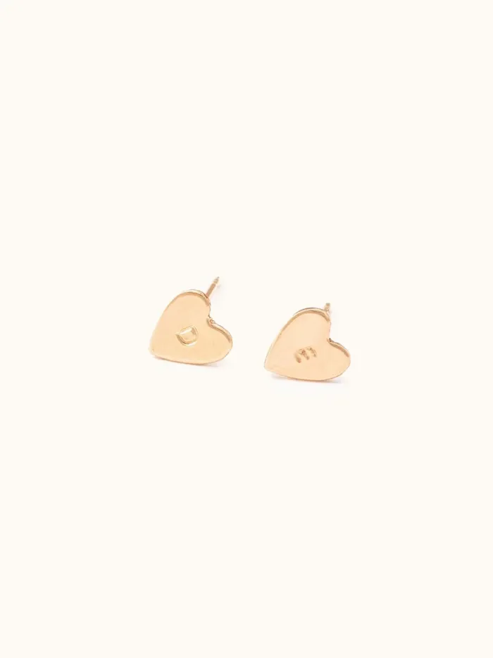 Personalized Jewelry Able Women Initial Heart Studs 14k Goldfilled