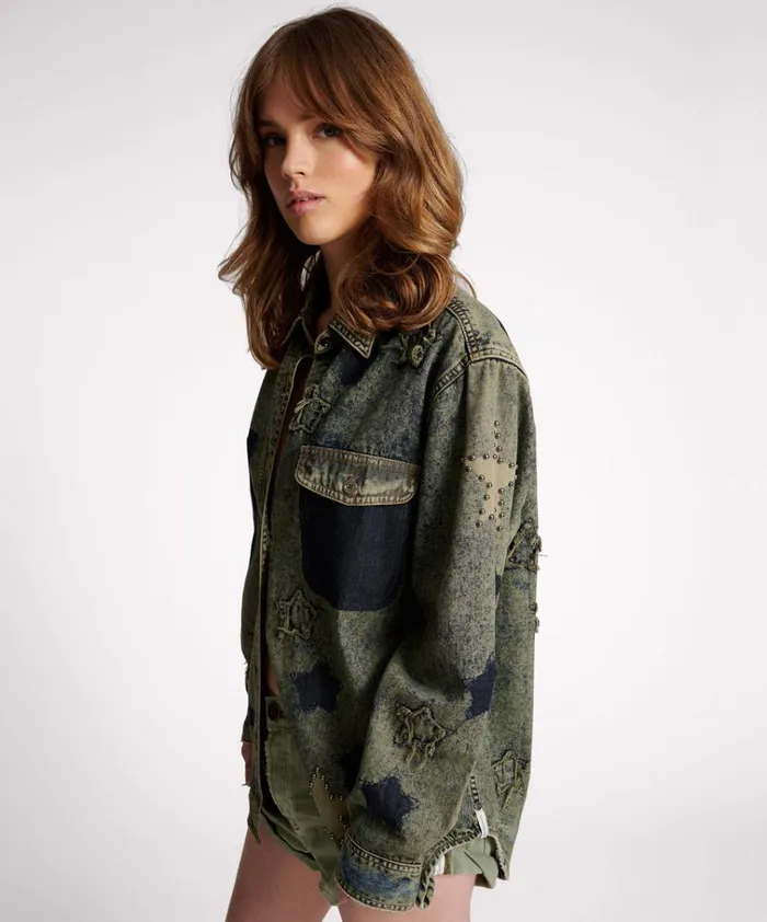 PETROL GREEN STAR EVERYDAY SHIRT Women One Teaspoon Denim Shirts PETROL GREEN STAR EVERYDAY SHIRT Women One Teaspoon Denim Shirts
