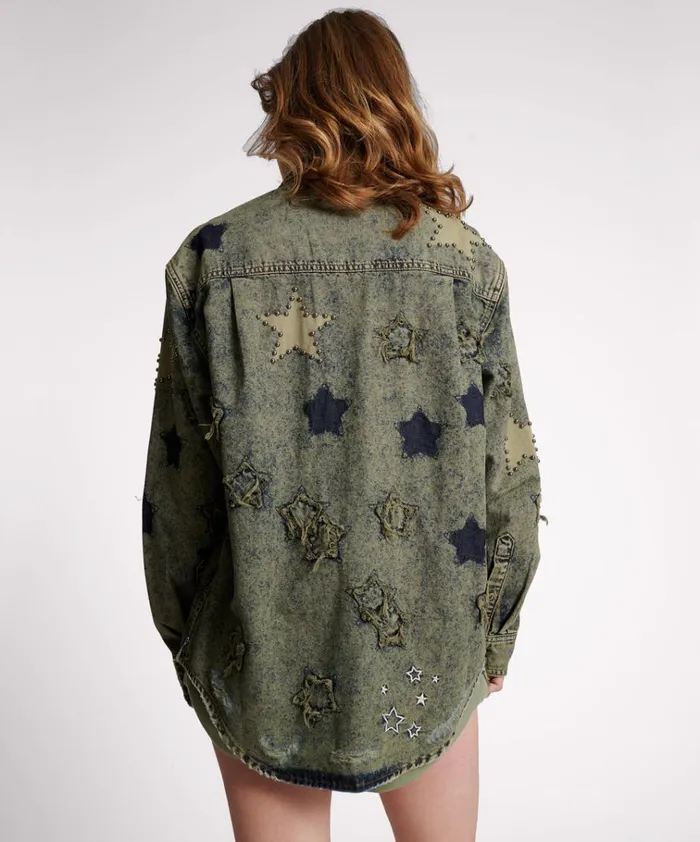PETROL GREEN STAR EVERYDAY SHIRT Women One Teaspoon Denim Shirts PETROL GREEN STAR EVERYDAY SHIRT Women One Teaspoon Denim Shirts