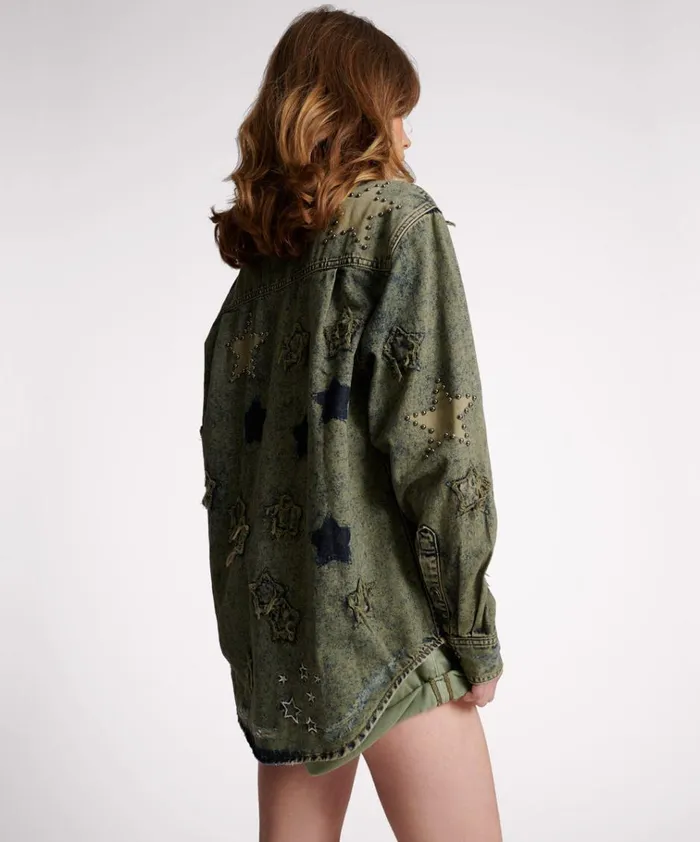 PETROL GREEN STAR EVERYDAY SHIRT Women One Teaspoon Denim Shirts PETROL GREEN STAR EVERYDAY SHIRT Women One Teaspoon Denim Shirts