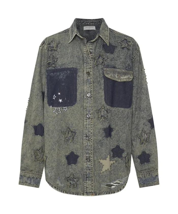 PETROL GREEN STAR EVERYDAY SHIRT Women One Teaspoon Denim Shirts PETROL GREEN STAR EVERYDAY SHIRT Women One Teaspoon Denim Shirts