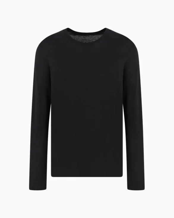 Pima Cotton Long Sleeve TShirt Black Men Armani Pima TShirts