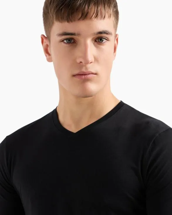 Pima Cotton Long Sleeve VNeck TShirt Black Men Armani Pima TShirts Pima Cotton Long Sleeve VNeck TShirt Black Men Armani Pima TShirts