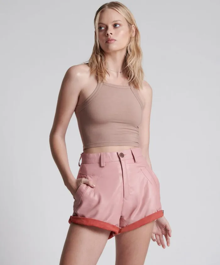 PINK LEATHER STREETWALKER SHORTS Women One Teaspoon Leather PINK LEATHER STREETWALKER SHORTS Women One Teaspoon Leather