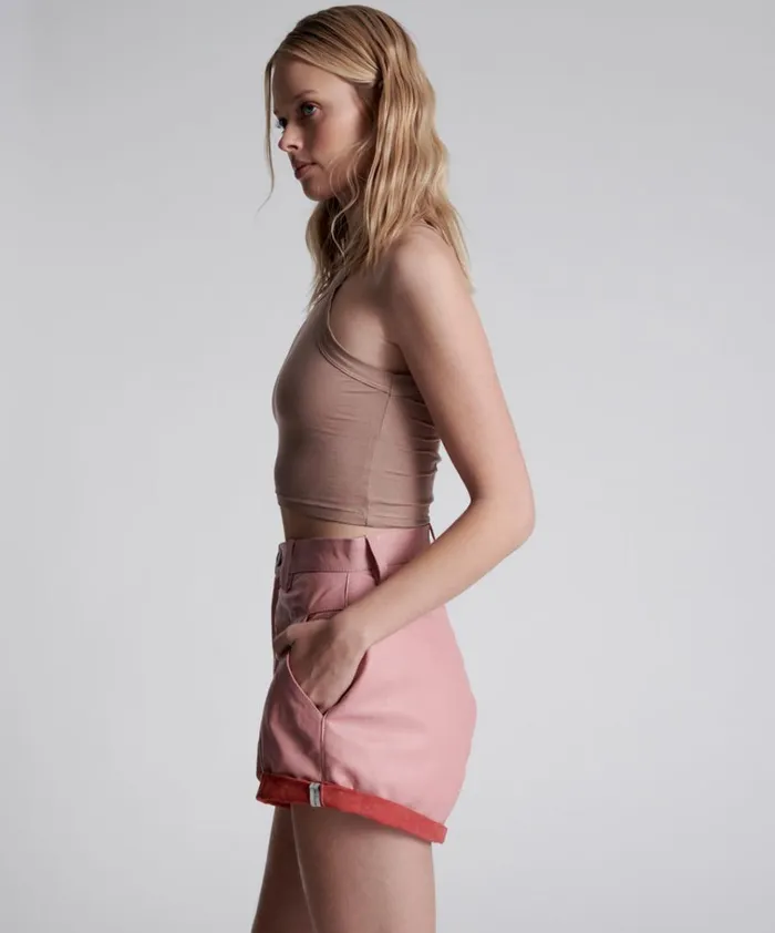 PINK LEATHER STREETWALKER SHORTS Women One Teaspoon Leather PINK LEATHER STREETWALKER SHORTS Women One Teaspoon Leather