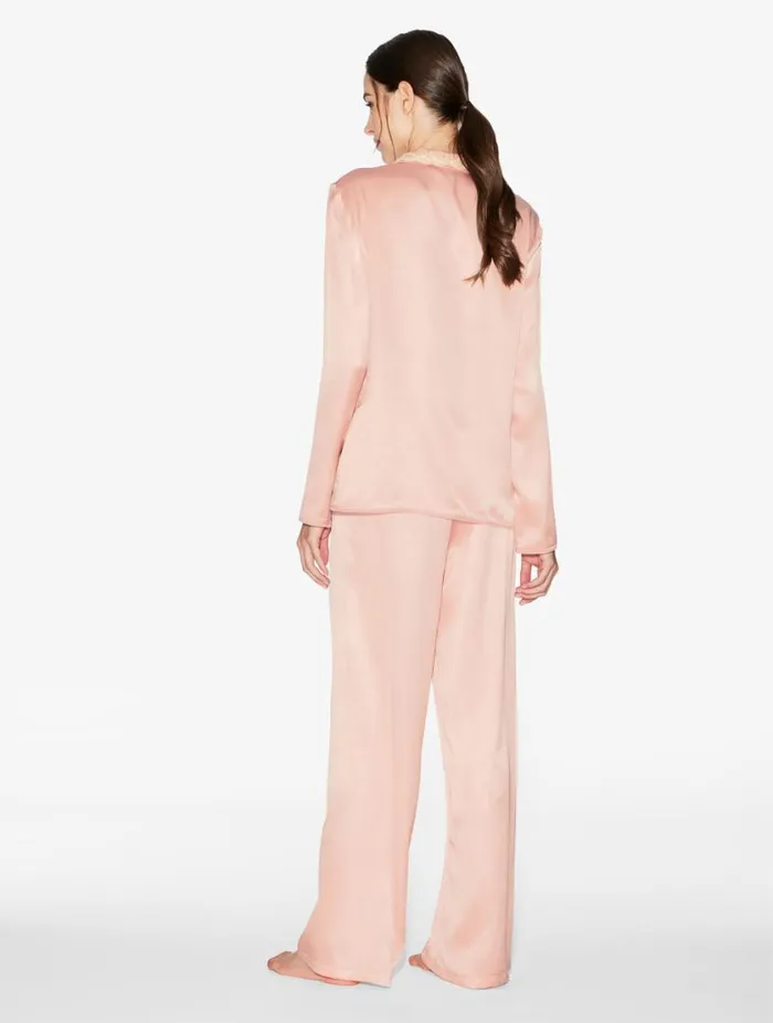 Pink Silk Long Pajamas With Frastaglio Sleepwear La Perla Pajamas