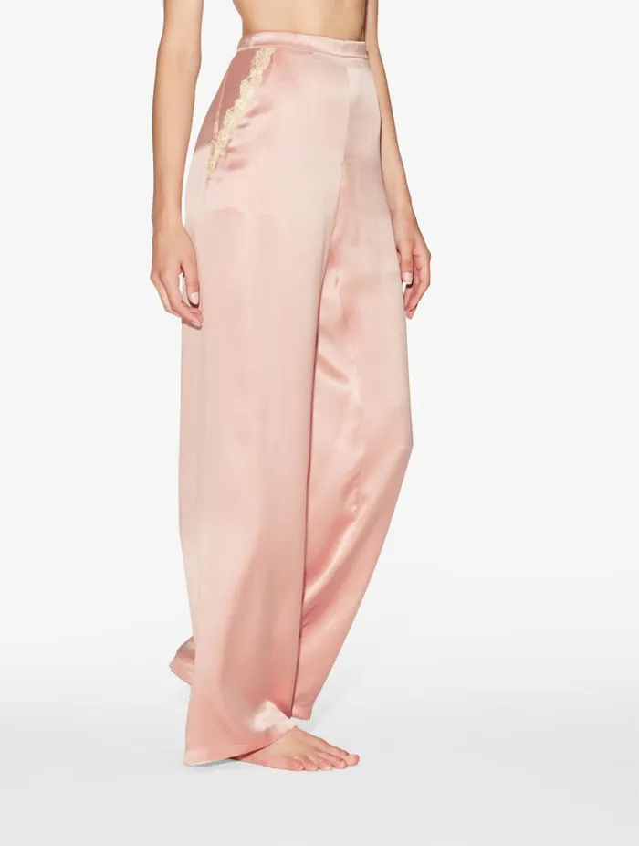 Pink Silk Long Pajamas With Frastaglio Sleepwear La Perla Pajamas