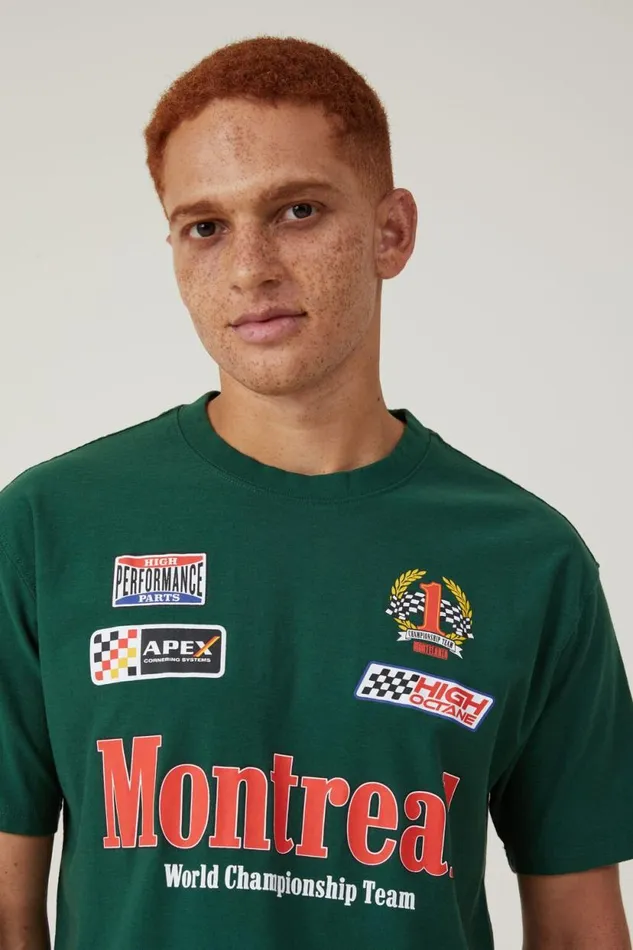 Pit Stop Loose Fit TShirt Racing Green Montreal Multi Logo Men Cotton On Tees and Tanks Pit Stop Loose Fit TShirt Racing Green Montreal Multi Logo Men Cotton On Tees and Tanks