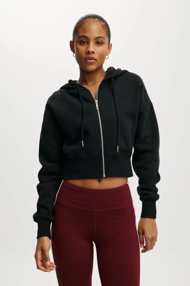 Plush Essential Cropped Zip Through Core Black Women Cotton On Sweats and Hoodies Plush Essential Cropped Zip Through Core Black Women Cotton On Sweats and Hoodies