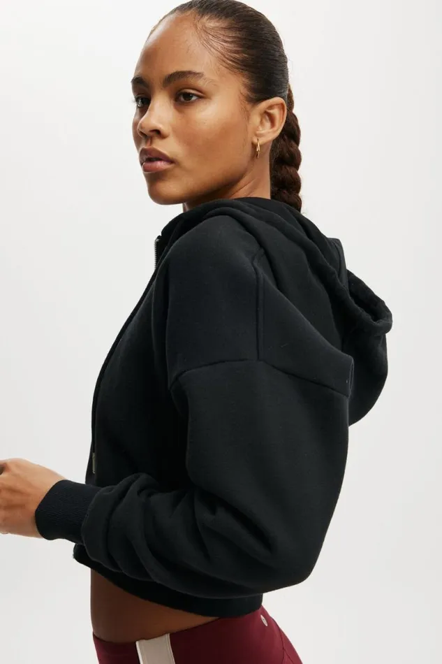 Plush Essential Cropped Zip Through Core Black Women Cotton On Sweats and Hoodies Plush Essential Cropped Zip Through Core Black Women Cotton On Sweats and Hoodies