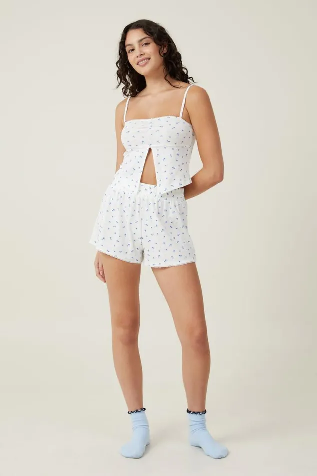 Pointelle Sleep Relaxed Short White Carli Ditsy Floral Women Cotton On Pajamas