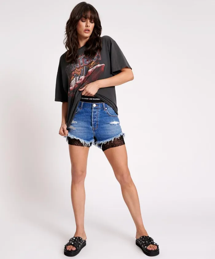 POISON ROSE MESH BIKE SHORTS Women One Teaspoon Bottoms POISON ROSE MESH BIKE SHORTS Women One Teaspoon Bottoms