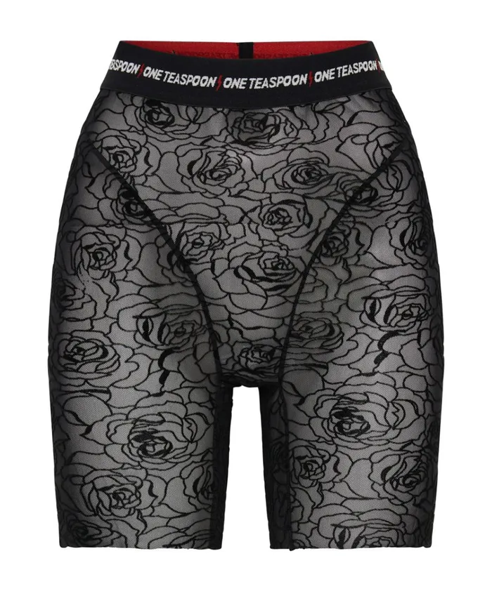 POISON ROSE MESH BIKE SHORTS Women One Teaspoon Bottoms POISON ROSE MESH BIKE SHORTS Women One Teaspoon Bottoms
