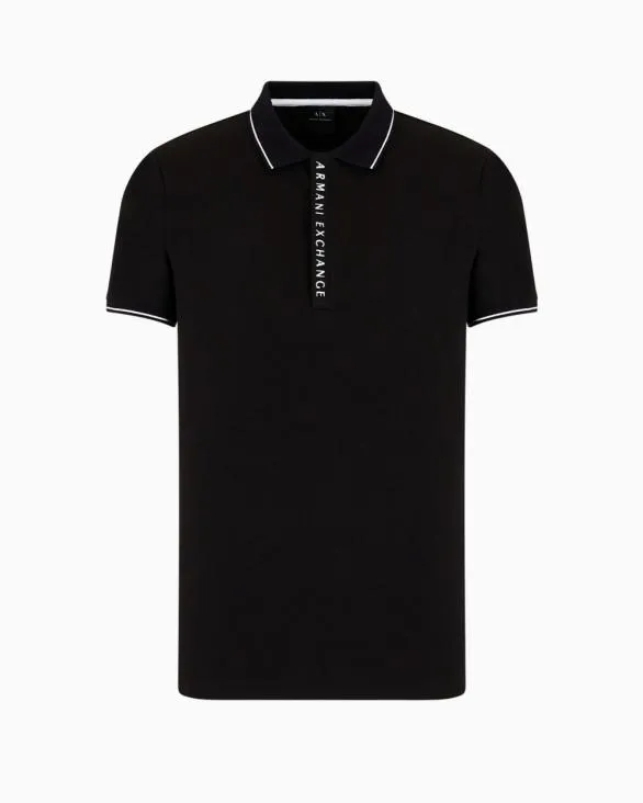 Polo With Contrasting Logo In Cotton Spandex Black Men Armani Polo Shirts