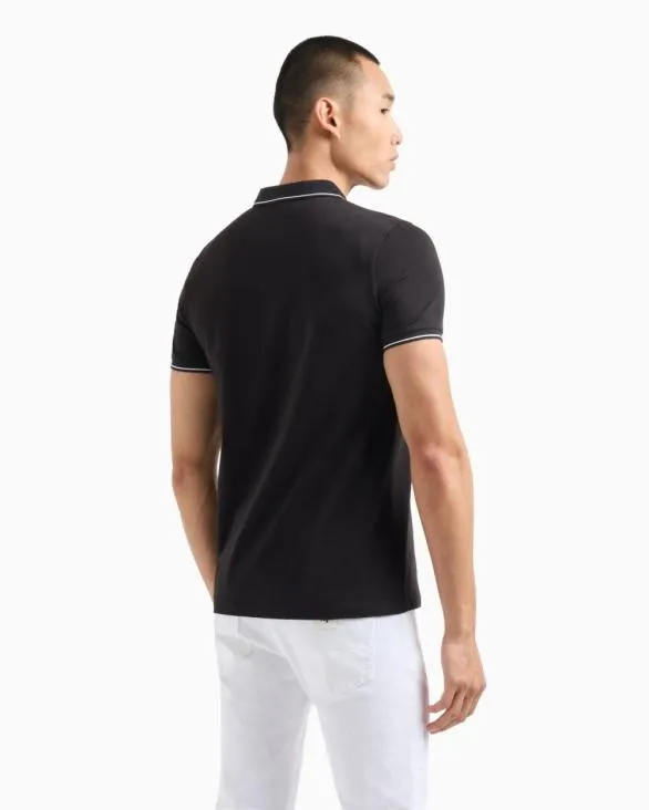 Polo With Contrasting Logo In Cotton Spandex Black Men Armani Polo Shirts Polo With Contrasting Logo In Cotton Spandex Black Men Armani Polo Shirts