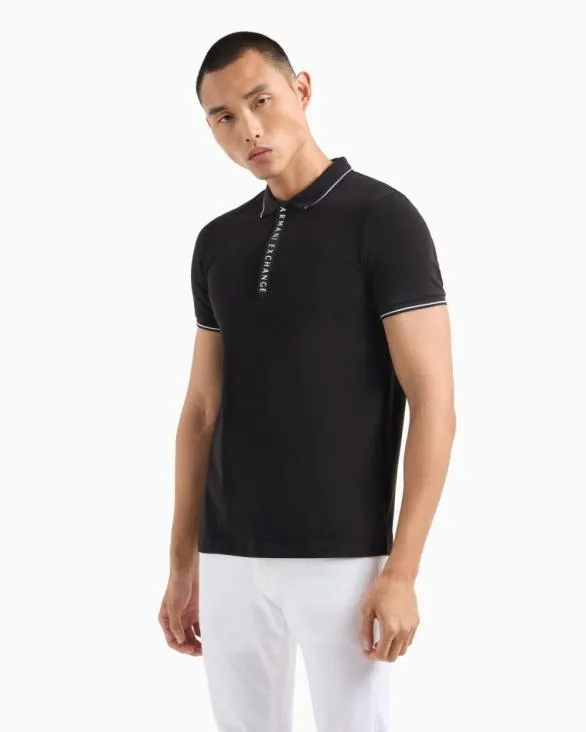 Polo With Contrasting Logo In Cotton Spandex Black Men Armani Polo Shirts Polo With Contrasting Logo In Cotton Spandex Black Men Armani Polo Shirts