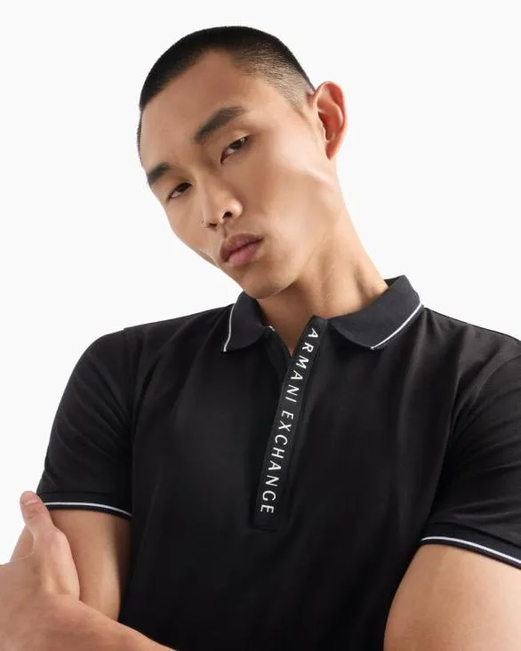 Polo With Contrasting Logo In Cotton Spandex Black Men Armani Polo Shirts Polo With Contrasting Logo In Cotton Spandex Black Men Armani Polo Shirts