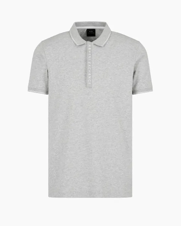 Polo With Contrasting Logo In Cotton Spandex Grey Men Armani Polo Shirts