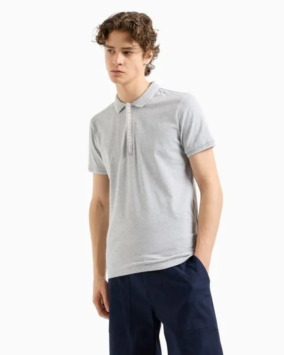 Polo With Contrasting Logo In Cotton Spandex Grey Men Armani Polo Shirts Polo With Contrasting Logo In Cotton Spandex Grey Men Armani Polo Shirts