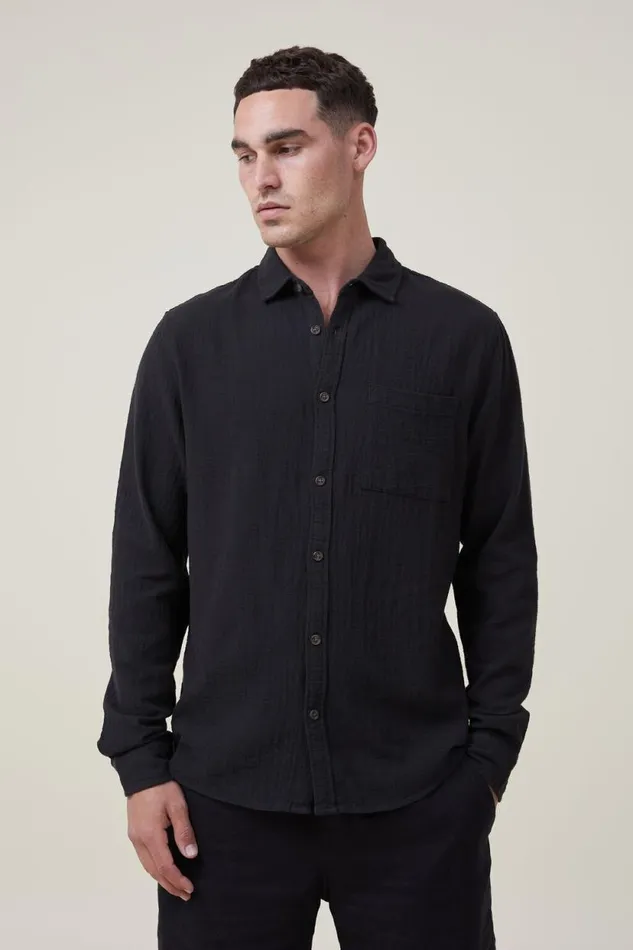 Portland Long Sleeve Shirt Washed Black Cheesecloth Men Cotton On Tees and Tanks Portland Long Sleeve Shirt Washed Black Cheesecloth Men Cotton On Tees and Tanks