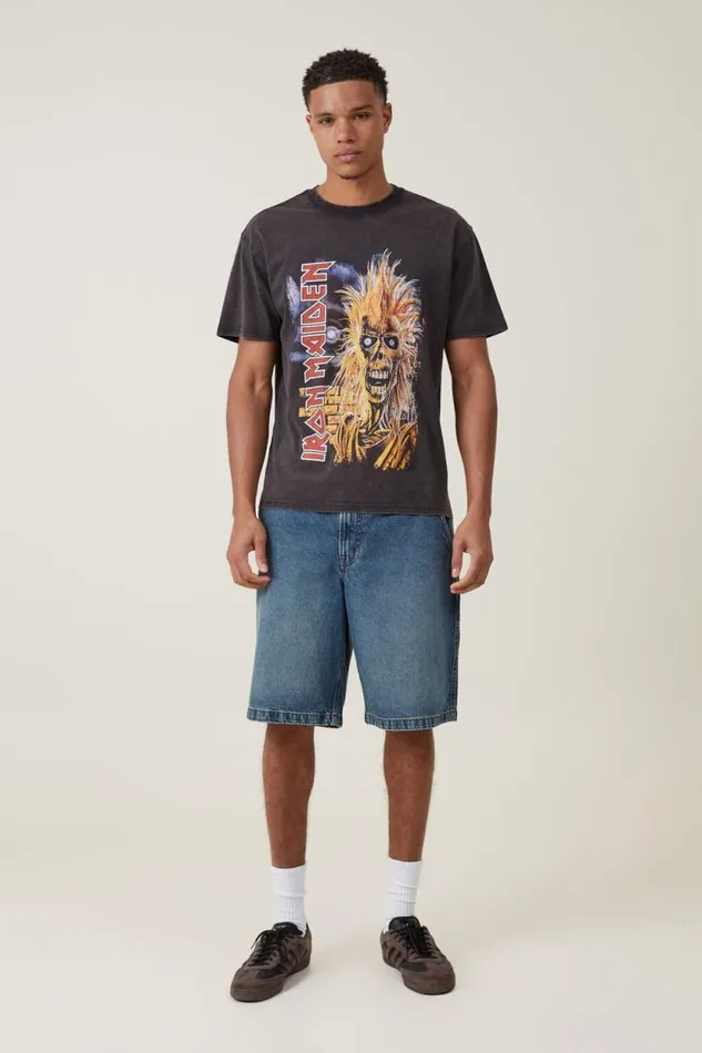 Premium Loose Fit Music TShirt Lcn Im Washed Blackiron Maiden 8211 Eddie Men Cotton On Tees and Tanks