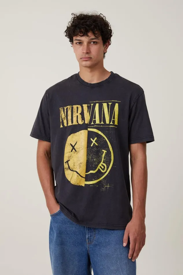 Premium Loose Fit Music TShirt Lcn Mt Blacknirvana 8211 Smiley Half Men Cotton On Tees and Tanks Premium Loose Fit Music TShirt Lcn Mt Blacknirvana 8211 Smiley Half Men Cotton On Tees and Tanks