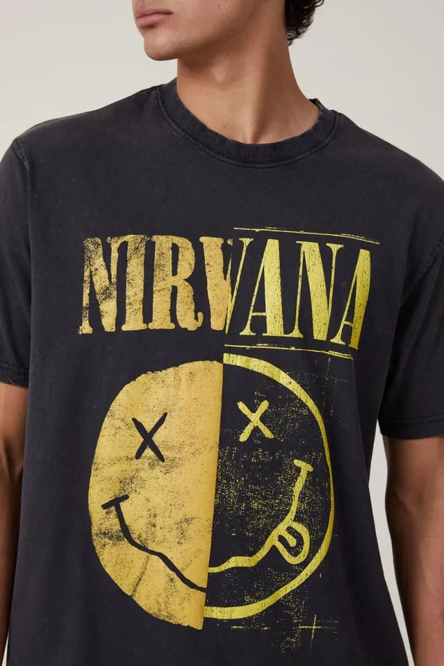 Premium Loose Fit Music TShirt Lcn Mt Blacknirvana 8211 Smiley Half Men Cotton On Tees and Tanks Premium Loose Fit Music TShirt Lcn Mt Blacknirvana 8211 Smiley Half Men Cotton On Tees and Tanks