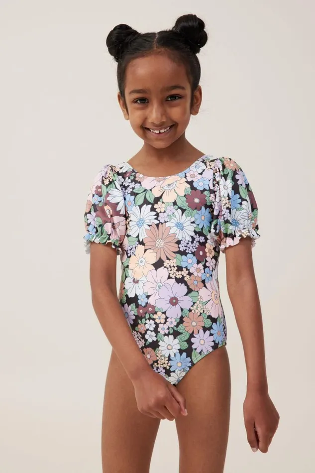 Puff Sleeve One Piece Phantomquinn Floral Girls Cotton On Swimwear