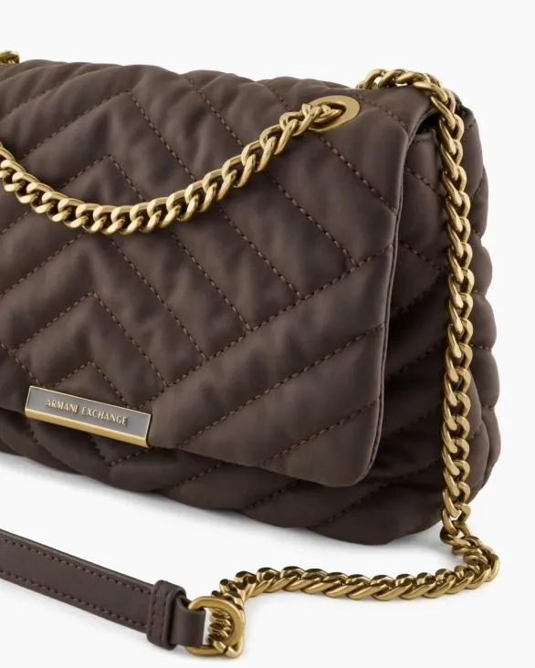 Quilted Shoulder Bag With Chain Brown Women Armani Crossbody Bags Quilted Shoulder Bag With Chain Brown Women Armani Crossbody Bags