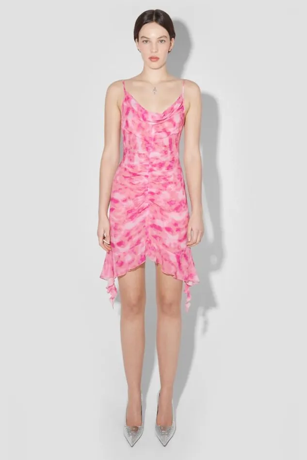 Recycled Viscose Chiffon Mini Dress Pink Women MISBHV Dresses