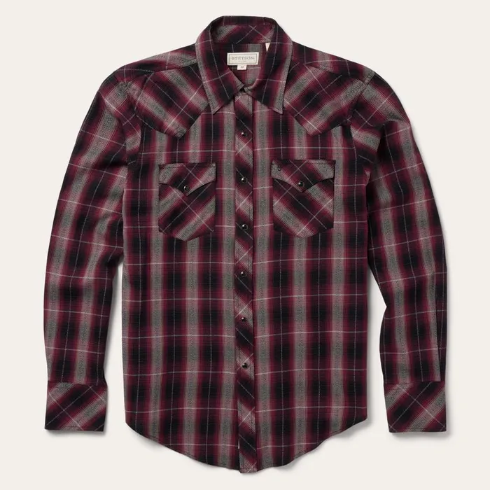 Red Marl Plaid Western Shirt Red Men Stetson Western Shirts