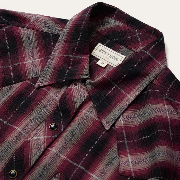 Red Marl Plaid Western Shirt Red Men Stetson Western Shirts