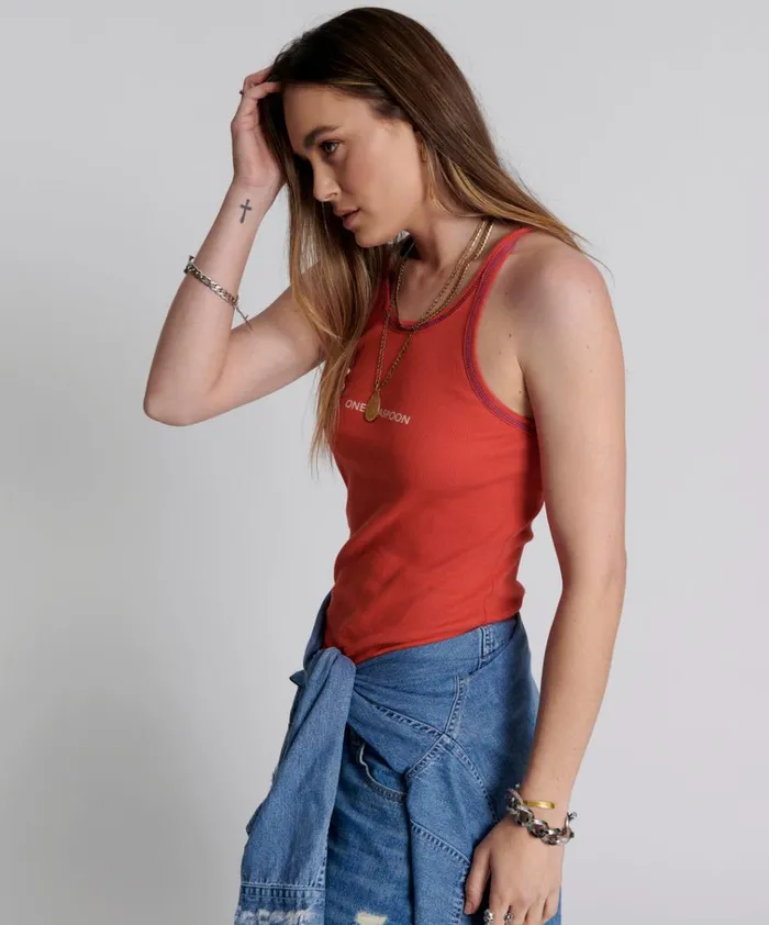 RED ONE TEASPOON LOGO SINGLET Women One Teaspoon Tees and Tanks RED ONE TEASPOON LOGO SINGLET Women One Teaspoon Tees and Tanks