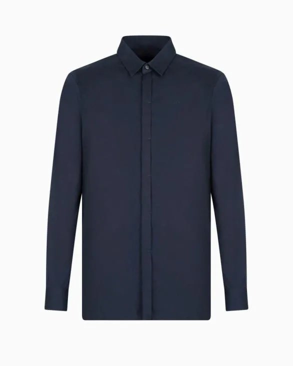 Regular Fit Cotton Shirt Navyblue Men Armani Shirts
