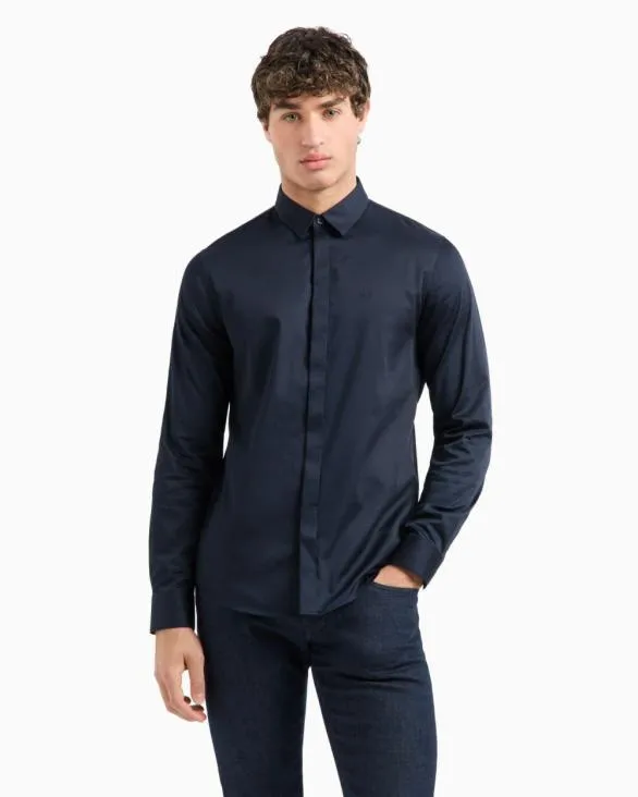 Regular Fit Cotton Shirt Navyblue Men Armani Shirts Regular Fit Cotton Shirt Navyblue Men Armani Shirts