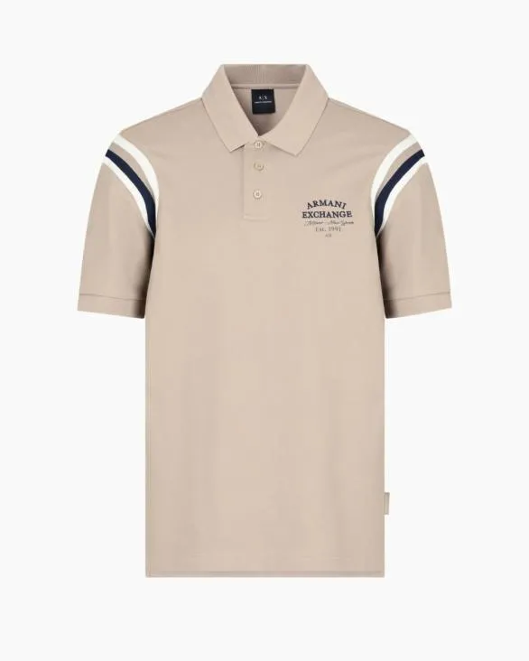 Regular Fit Polo With Contrasting Stripes Beige Men Armani Polo Shirts