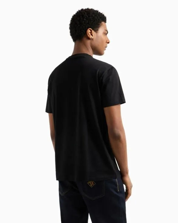 Regular Fit Tshirt With Rhinestone Logo Black Men Armani TShirts Regular Fit Tshirt With Rhinestone Logo Black Men Armani TShirts