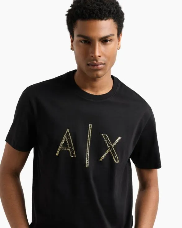 Regular Fit Tshirt With Rhinestone Logo Black Men Armani TShirts Regular Fit Tshirt With Rhinestone Logo Black Men Armani TShirts