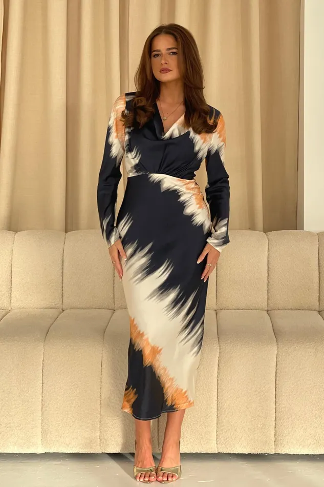 Remington Navy Cowl Neck Midi Dress Women Girl In Mind Midi Dresses