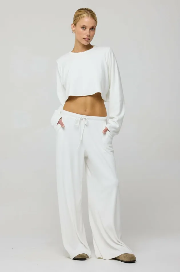 RESA Boyfriend Crop Rib In White Women Matching Sets