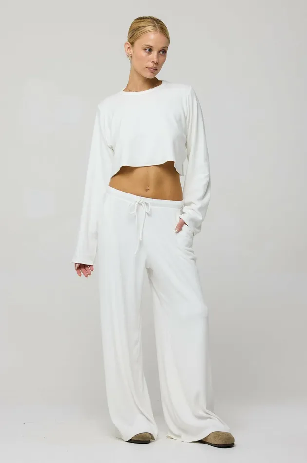 RESA Boyfriend Crop Rib In White Women Matching Sets