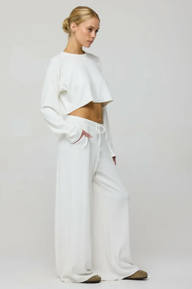 RESA Boyfriend Crop Rib In White Women Matching Sets