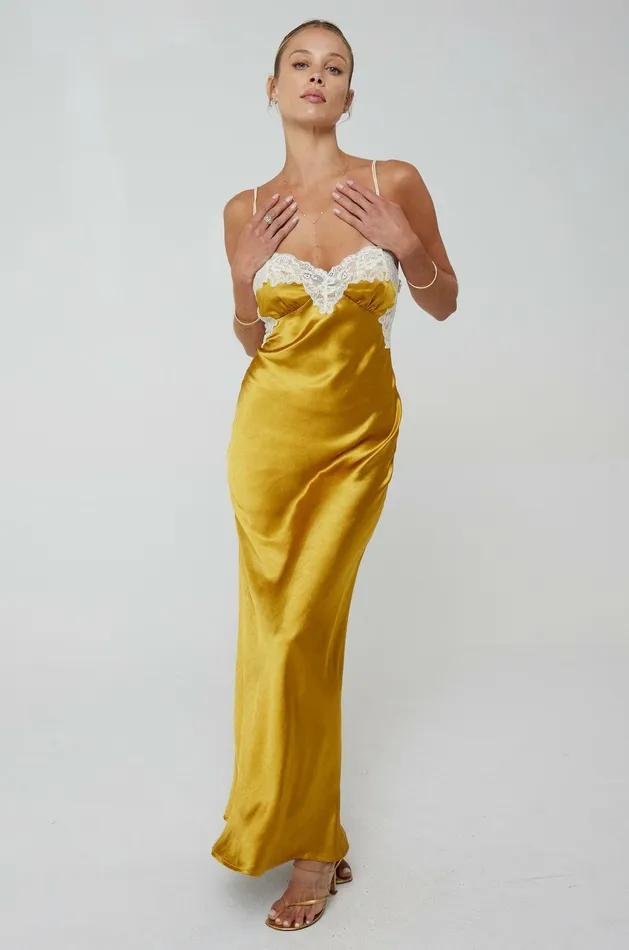 RESA Celine Dress In Gold Women Maxi Dress