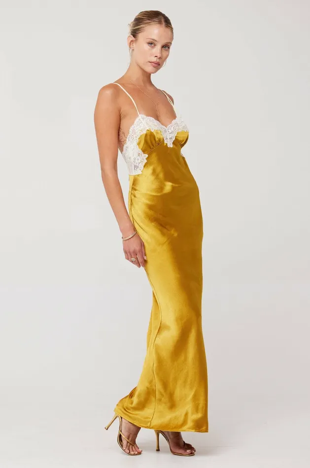 RESA Celine Dress In Gold Women Maxi Dress