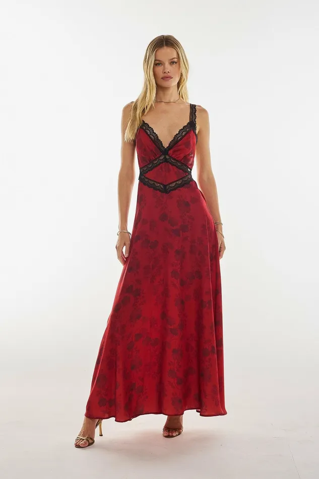 RESA Selena Dress In Red Currant Women Maxi Dress