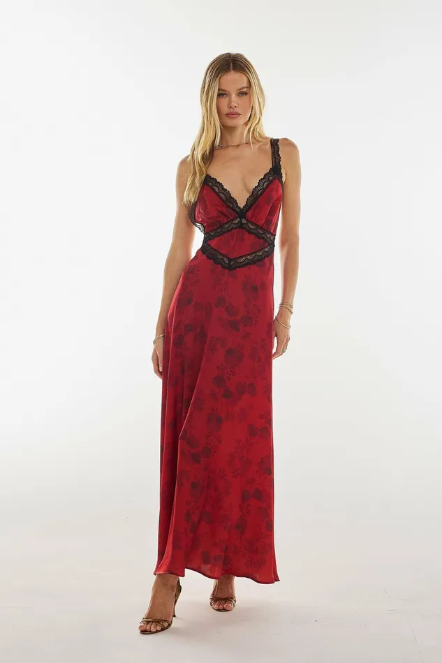RESA Selena Dress In Red Currant Women Maxi Dress