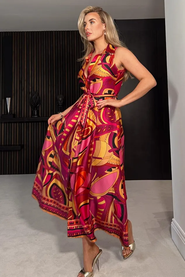 Rhia Sleeveless Border Print Shirt Maxi Dress Women Girl In Mind Shirt Dresses