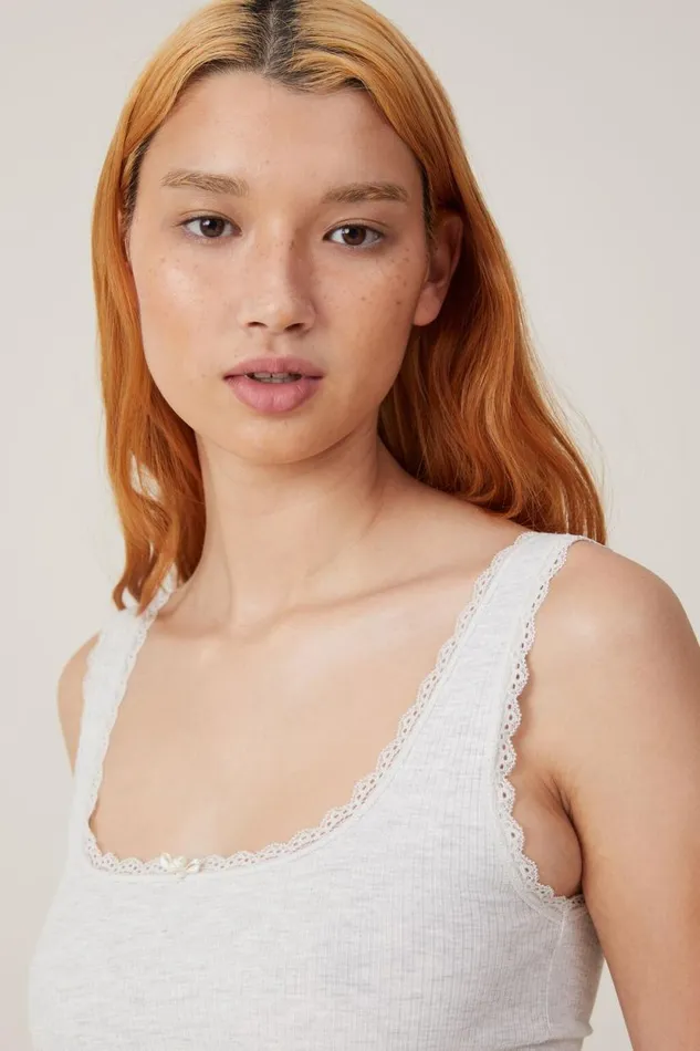 Rib Lace Tank Light Grey Marle Women Cotton On Tops Rib Lace Tank Light Grey Marle Women Cotton On Tops