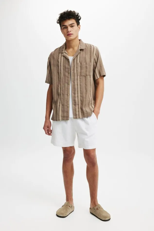 Riviera Short Sleeve Shirt Latte Stripe Men Cotton On Shirts and Polos Riviera Short Sleeve Shirt Latte Stripe Men Cotton On Shirts and Polos